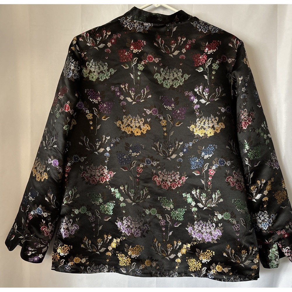 Vtg Yi Lin Women's Brocade Floral Blouse Sm‎ Mandarin Collar Button Up Oriental - Picture 6 of 9